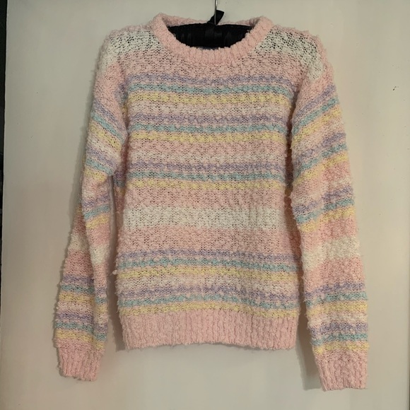 Cherry Stix Sweaters - Vintage Pastel Striped Chunky Knit Women's Sweater Cozycore